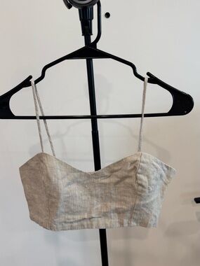 Zara Linen Blend Neutral Cropped Cami Top